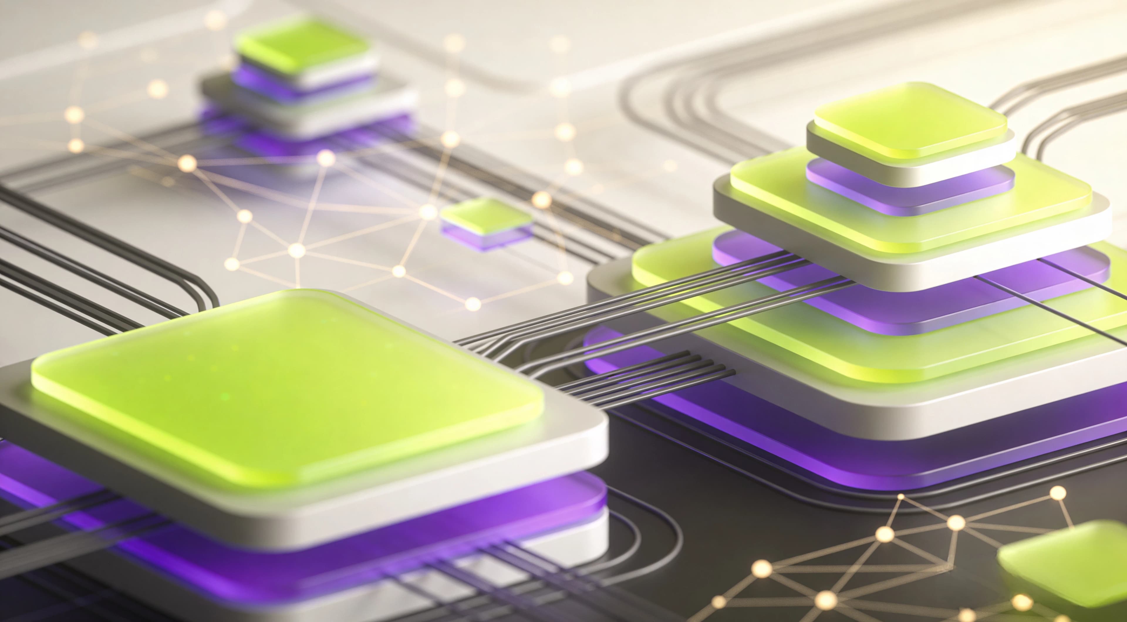 Abstract enterprise AI illustration with connected data flow geometry