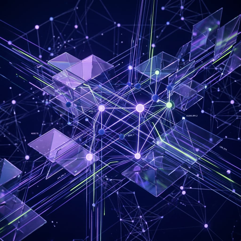 Abstract cloud infrastructure illustration with connected network geometry