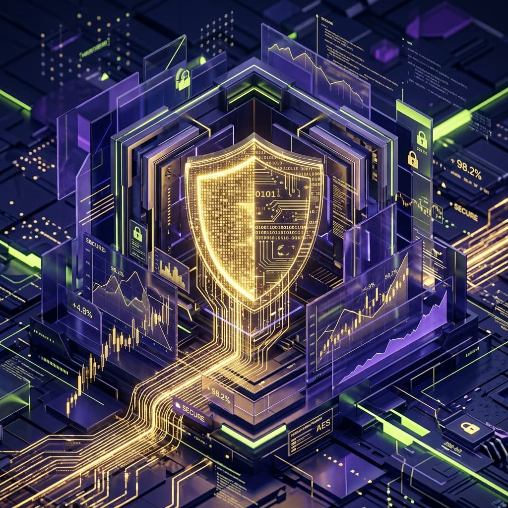 Abstract fintech engineering illustration with financial security geometry